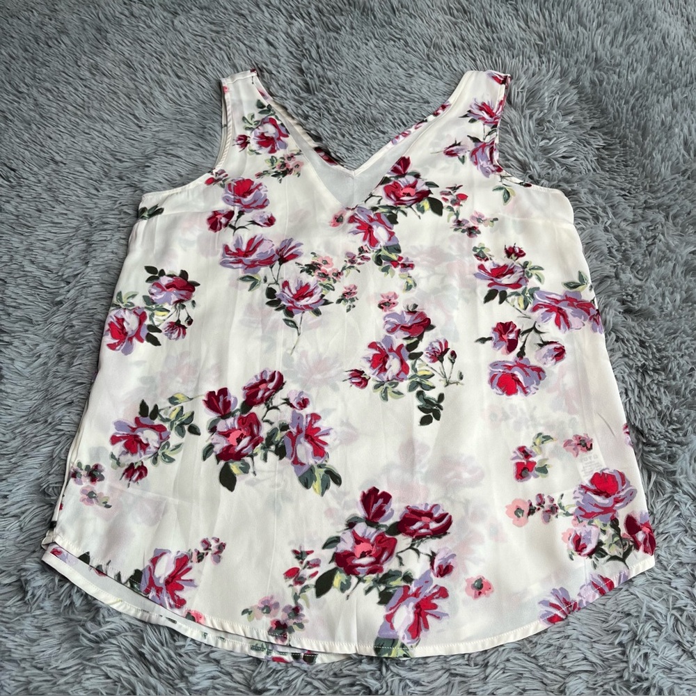 Maurices Blouse Womens Small Floral Vneck Sleeveless White Flowy